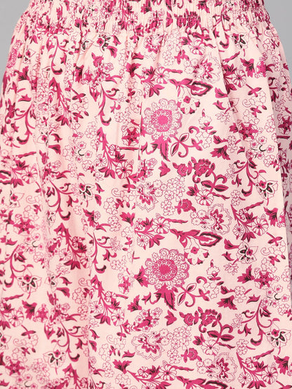 Women Pink & Burgundy Straight Floral Printed Kurta And Palazzos Set | LASVINI - Redefining Indian Fashion with Elegance