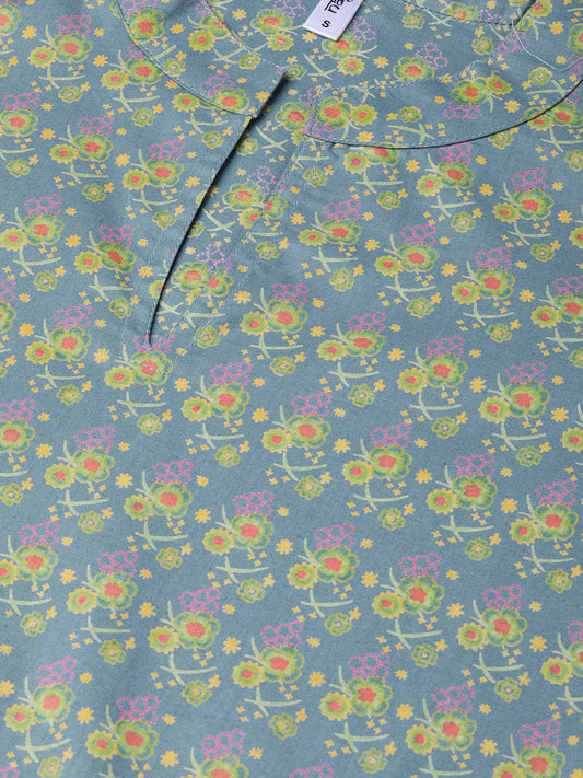 Women Teal & Green Straight Floral Printed Kurta And Palazzos Set | LASVINI - Redefining Indian Fashion with Elegance