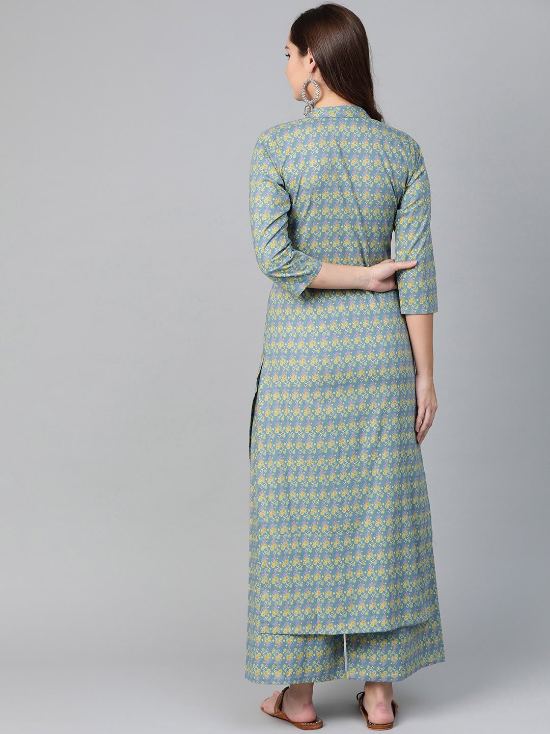 Women Teal & Green Straight Floral Printed Kurta And Palazzos Set | LASVINI - Redefining Indian Fashion with Elegance