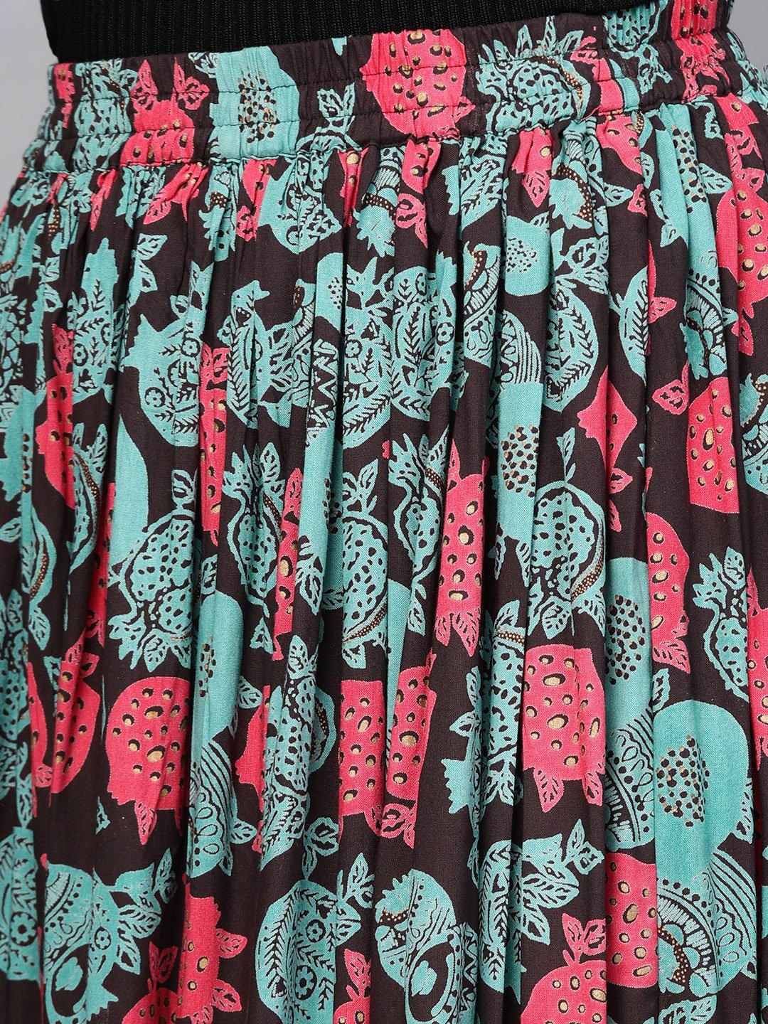 Women Black & Green Floral Printed Flared Skirt | LASVINI - Redefining Indian Fashion with Elegance