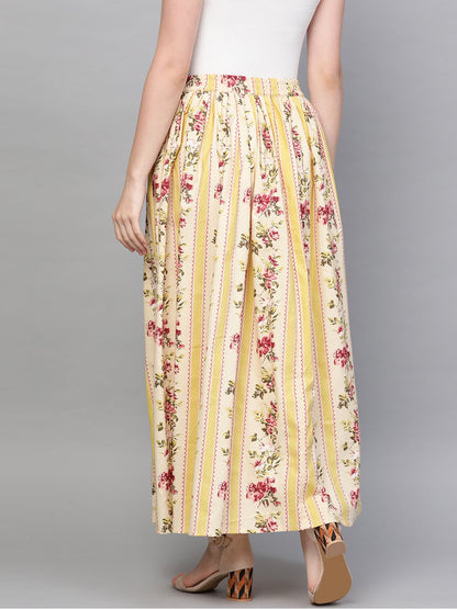 Women Yellow & Pink Floral Printed Flared Skirt | LASVINI - Redefining Indian Fashion with Elegance