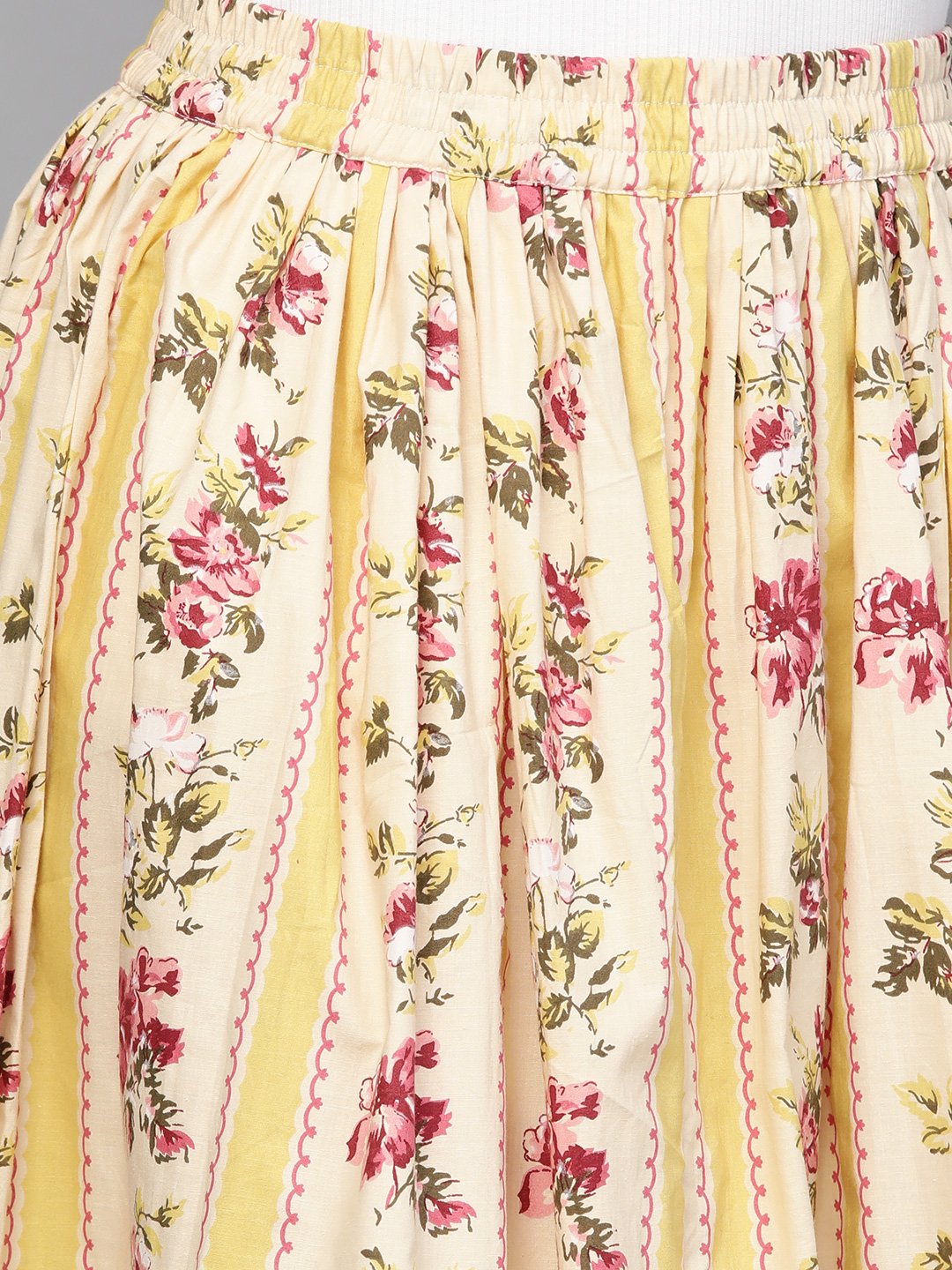 Women Yellow & Pink Floral Printed Flared Skirt | LASVINI - Redefining Indian Fashion with Elegance