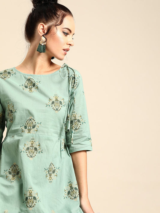 Women Blue Three-Quarter Sleeves Asymmetric Peplum Kurta With Dhoti Pants | LASVINI - Redefining Indian Fashion with Elegance