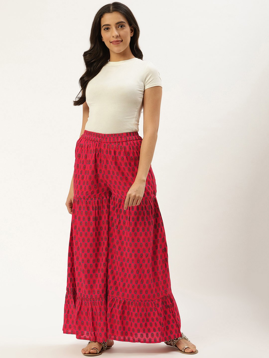 Women Coral Floral Printed Cotton Flared Sharara | LASVINI - Redefining Indian Fashion with Elegance