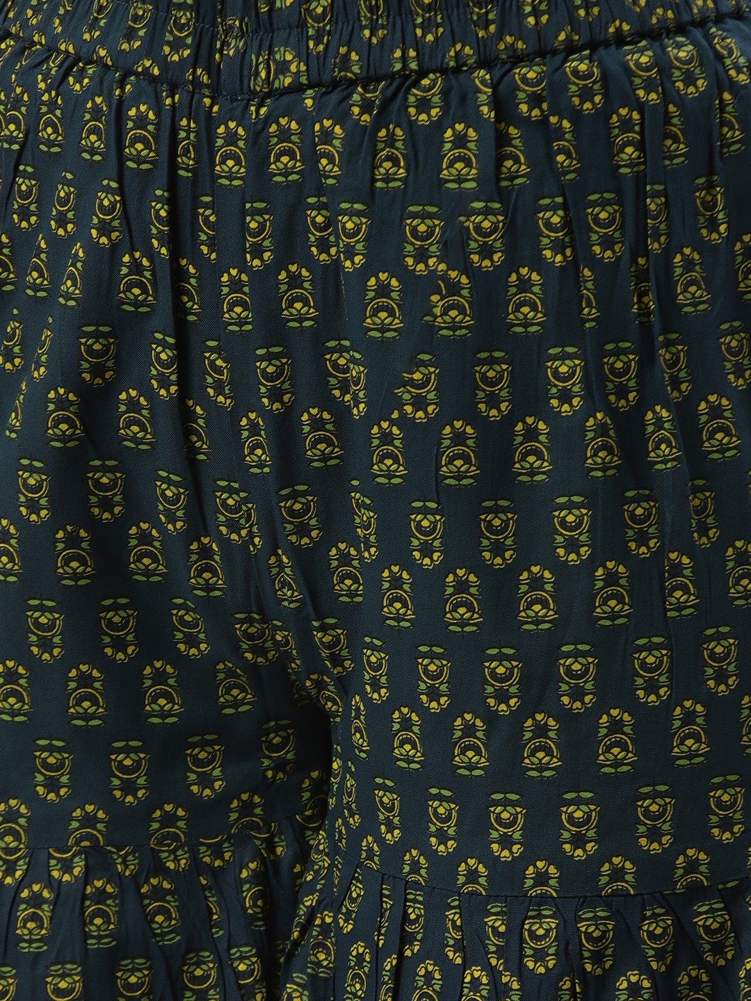 Women Teal Blue Floral Printed Cotton Flared Sharara | LASVINI - Redefining Indian Fashion with Elegance