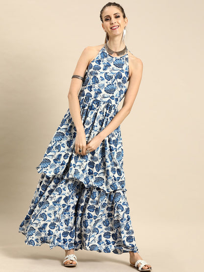 Women White Sleeveless Flared Gathered Kurta With Wired Peeko Sharara | LASVINI - Redefining Indian Fashion with Elegance