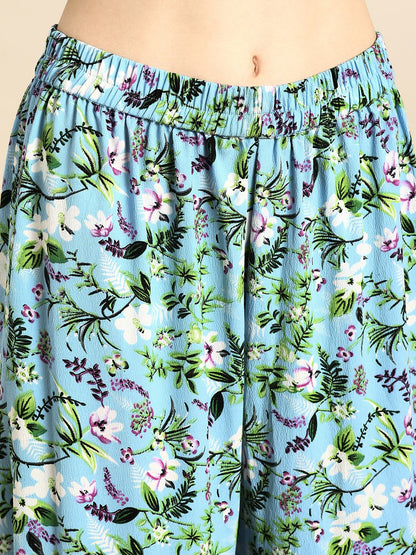 Women Turquoise Blue Sleeveless Flared Gathered Kurta With Wired Peeko Sharara | LASVINI - Redefining Indian Fashion with Elegance