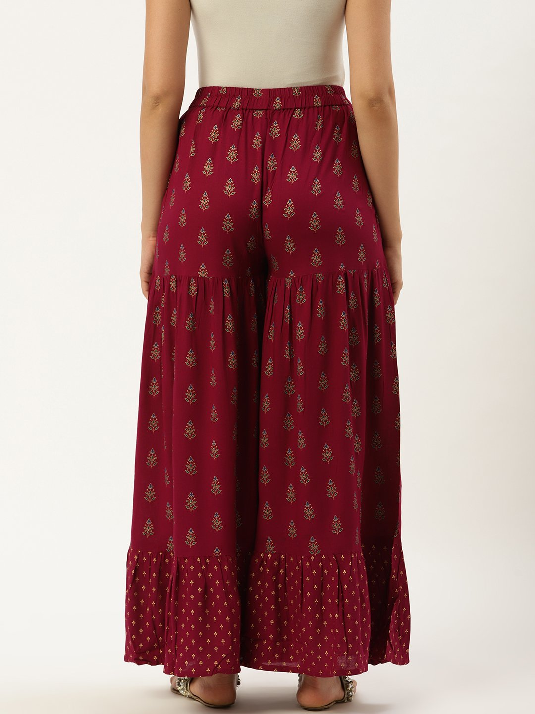 Women Purple Floral Printed Cotton Flared Sharara | LASVINI - Redefining Indian Fashion with Elegance