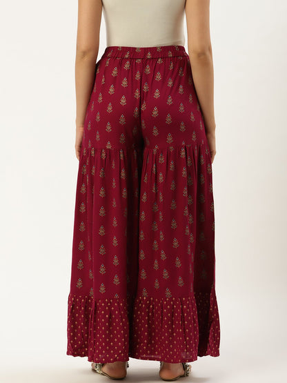 Women Purple Floral Printed Cotton Flared Sharara | LASVINI - Redefining Indian Fashion with Elegance