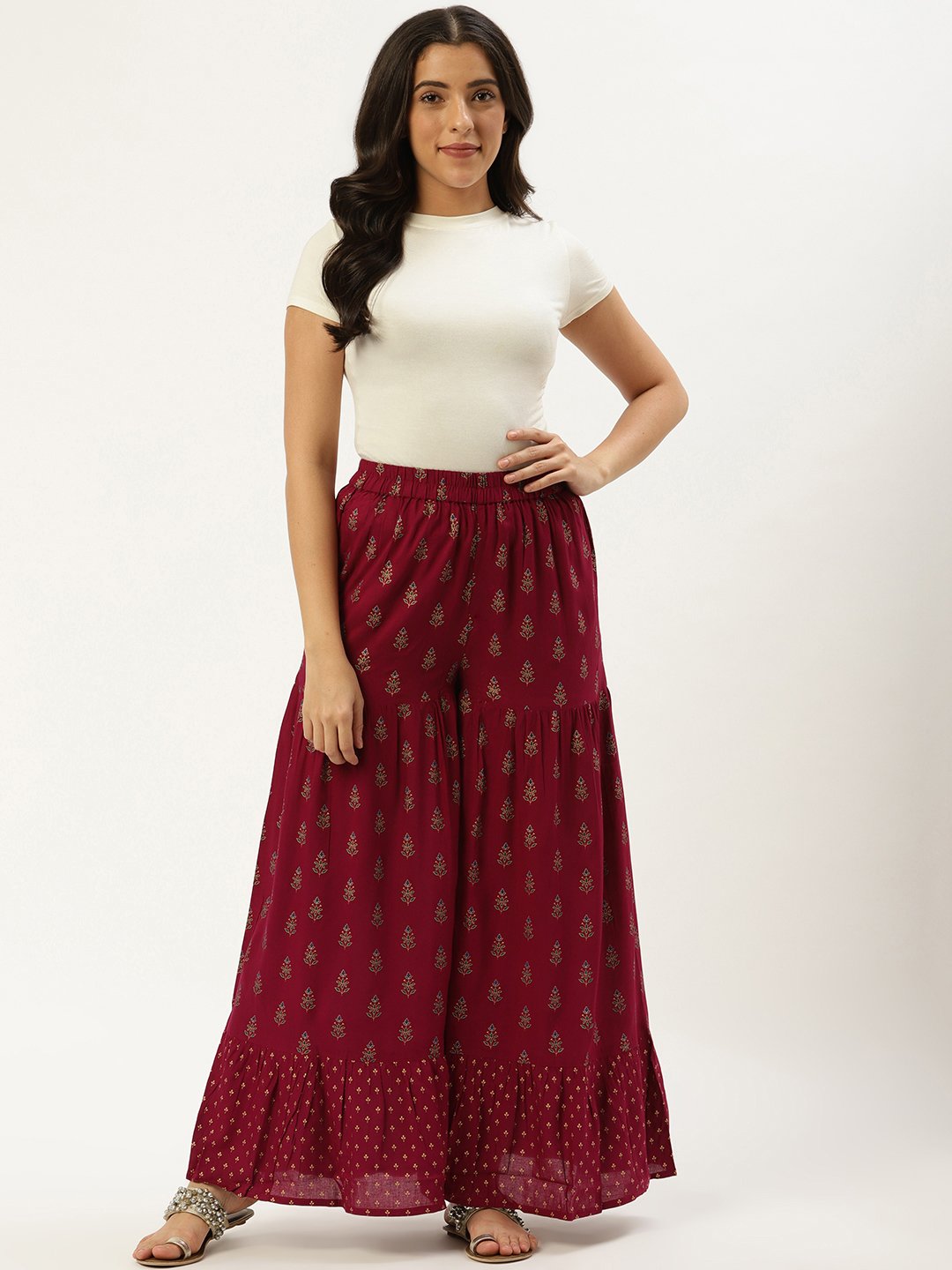 Women Purple Floral Printed Cotton Flared Sharara | LASVINI - Redefining Indian Fashion with Elegance