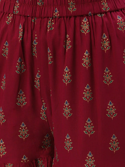 Women Purple Floral Printed Cotton Flared Sharara | LASVINI - Redefining Indian Fashion with Elegance