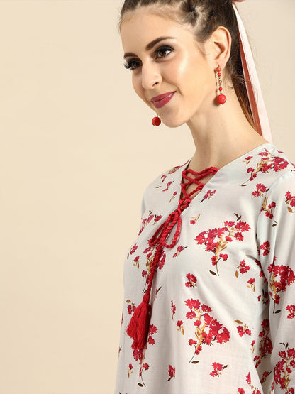 Women Powder Blue Floral Printed V-Neck A-Line Dress | LASVINI - Redefining Indian Fashion with Elegance
