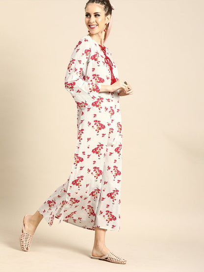 Women Powder Blue Floral Printed V-Neck A-Line Dress | LASVINI - Redefining Indian Fashion with Elegance