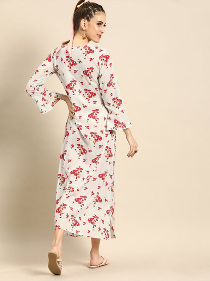 Women Powder Blue Floral Printed V-Neck A-Line Dress | LASVINI - Redefining Indian Fashion with Elegance