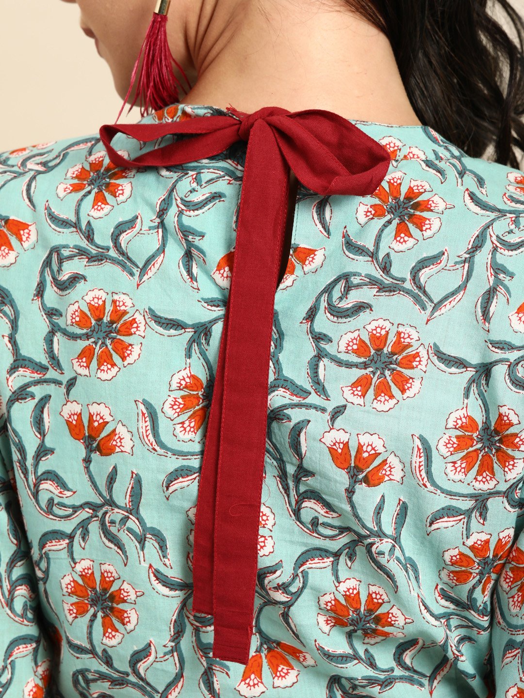 Women Sage Green Pure Cotton Round Neck Crop Top With Skirt | LASVINI - Redefining Indian Fashion with Elegance