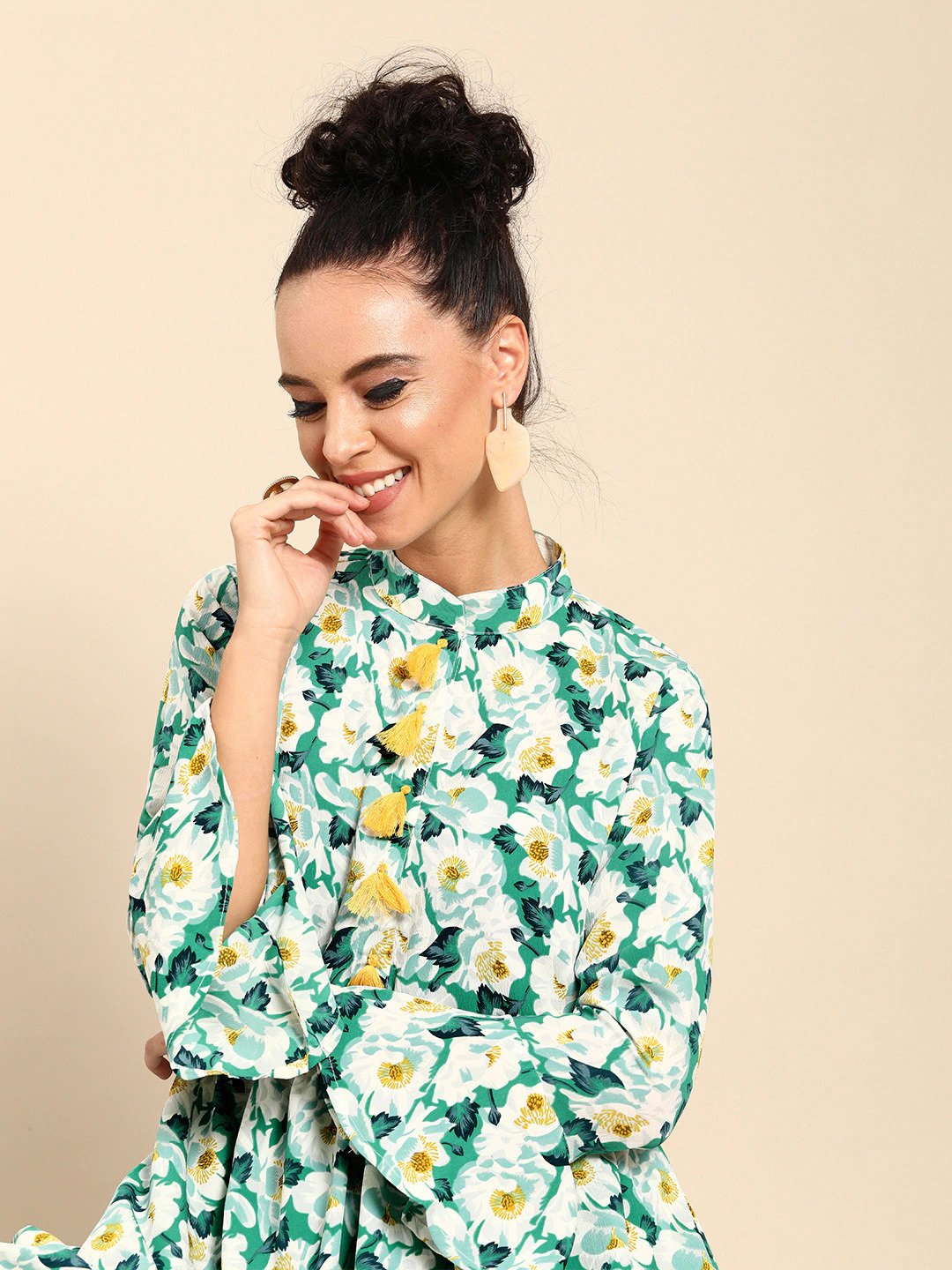 Women Green & White Printed Kurta With Dhoti Pants | LASVINI - Redefining Indian Fashion with Elegance