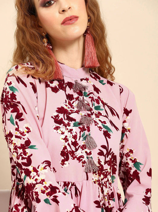 Women Pink & Maroon Printed Kurta With Dhoti Pants | LASVINI - Redefining Indian Fashion with Elegance