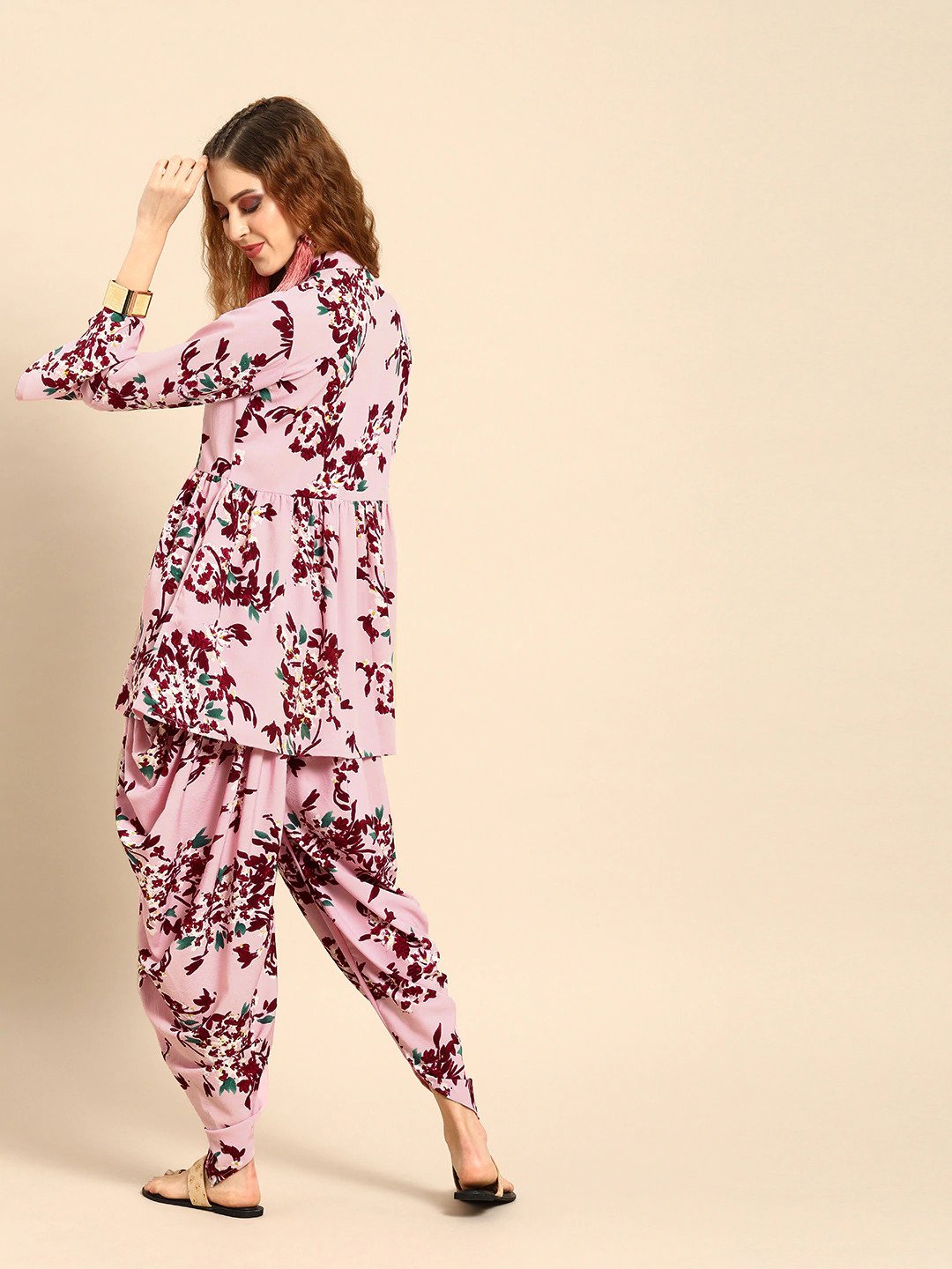 Women Pink & Maroon Printed Kurta With Dhoti Pants | LASVINI - Redefining Indian Fashion with Elegance