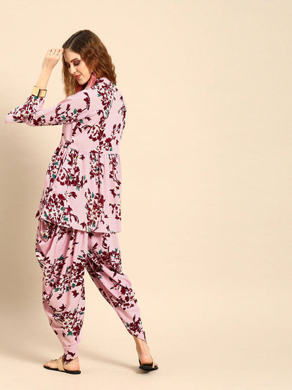 Women Pink & Maroon Printed Kurta With Dhoti Pants | LASVINI - Redefining Indian Fashion with Elegance