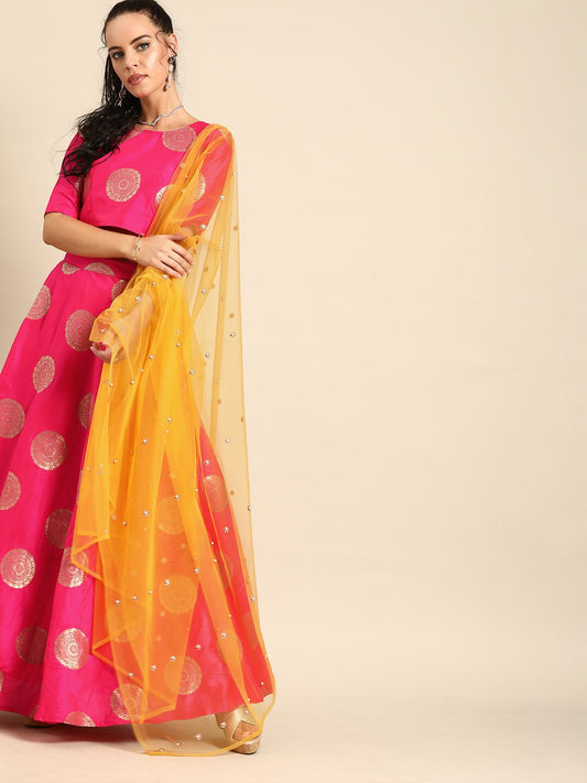 Women Pink Broked Jaqard Lehenga Choli With Dupatta | LASVINI - Redefining Indian Fashion with Elegance