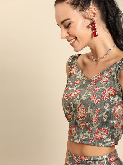 Women Grey Rayon Foil Printed Lehenga Choli With Dupatta | LASVINI - Redefining Indian Fashion with Elegance