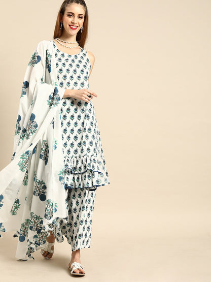 Women White Sleeveless Flared Ruffle Kurta With Palazzo | LASVINI - Redefining Indian Fashion with Elegance