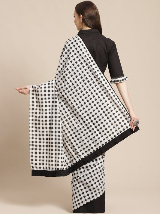 Women Black Checked Saree With 3/4Th Sleeve Blouse | LASVINI - Redefining Indian Fashion with Elegance