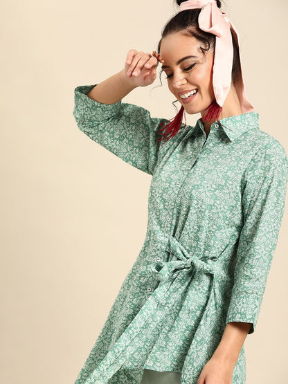 Women Green & White Printed Tunic | LASVINI - Redefining Indian Fashion with Elegance