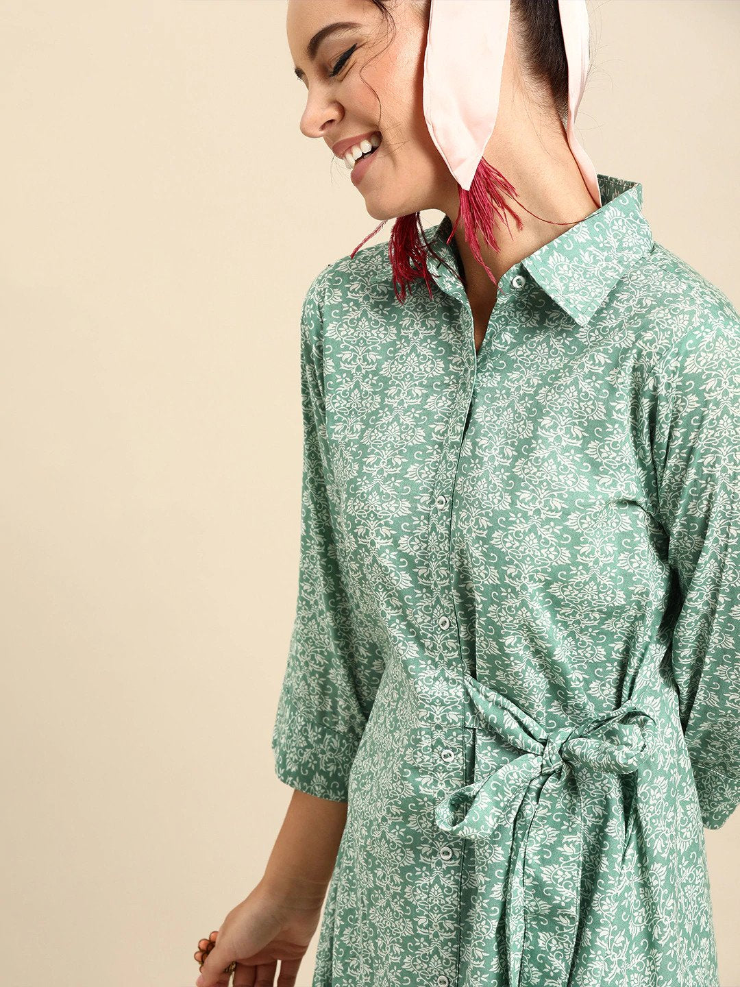 Women Green & White Printed Tunic | LASVINI - Redefining Indian Fashion with Elegance