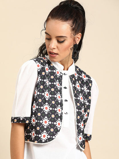 Women White Calf Length Short Sleeves Straight Solid Cotton Kurta With Jacket | LASVINI - Redefining Indian Fashion with Elegance