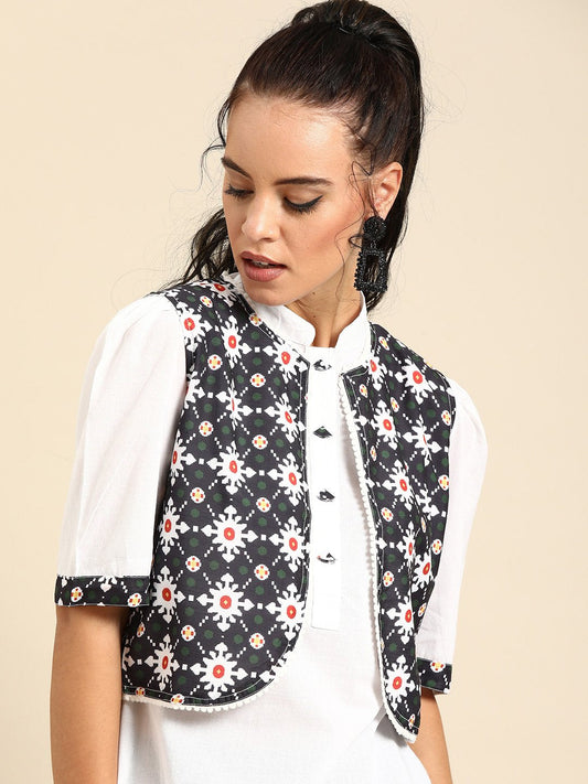 Women White Calf Length Short Sleeves Straight Solid Cotton Kurta With Jacket | LASVINI - Redefining Indian Fashion with Elegance