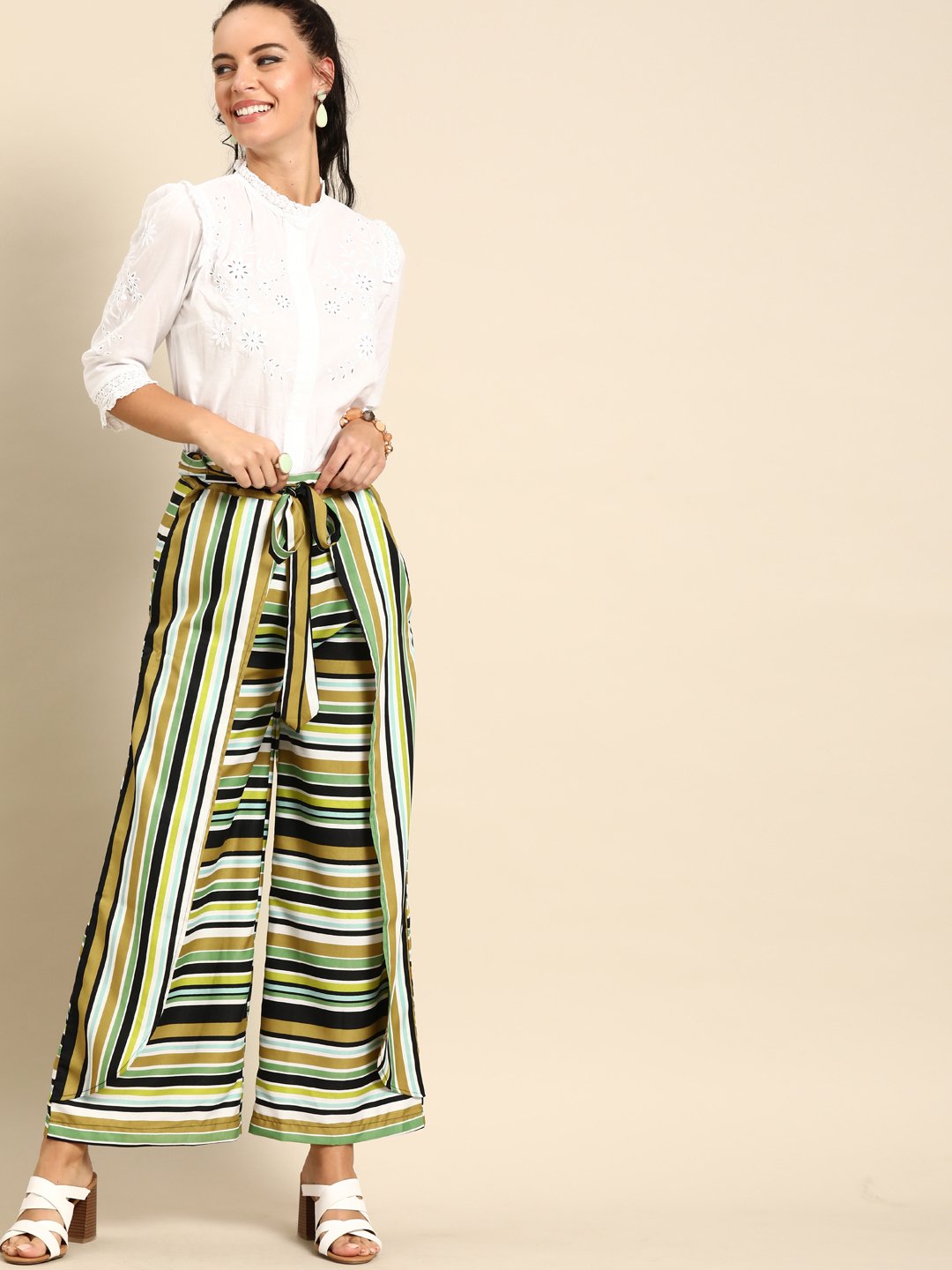 Women Multi Striped Striped Cotton Wide Leg Palazzo | LASVINI - Redefining Indian Fashion with Elegance