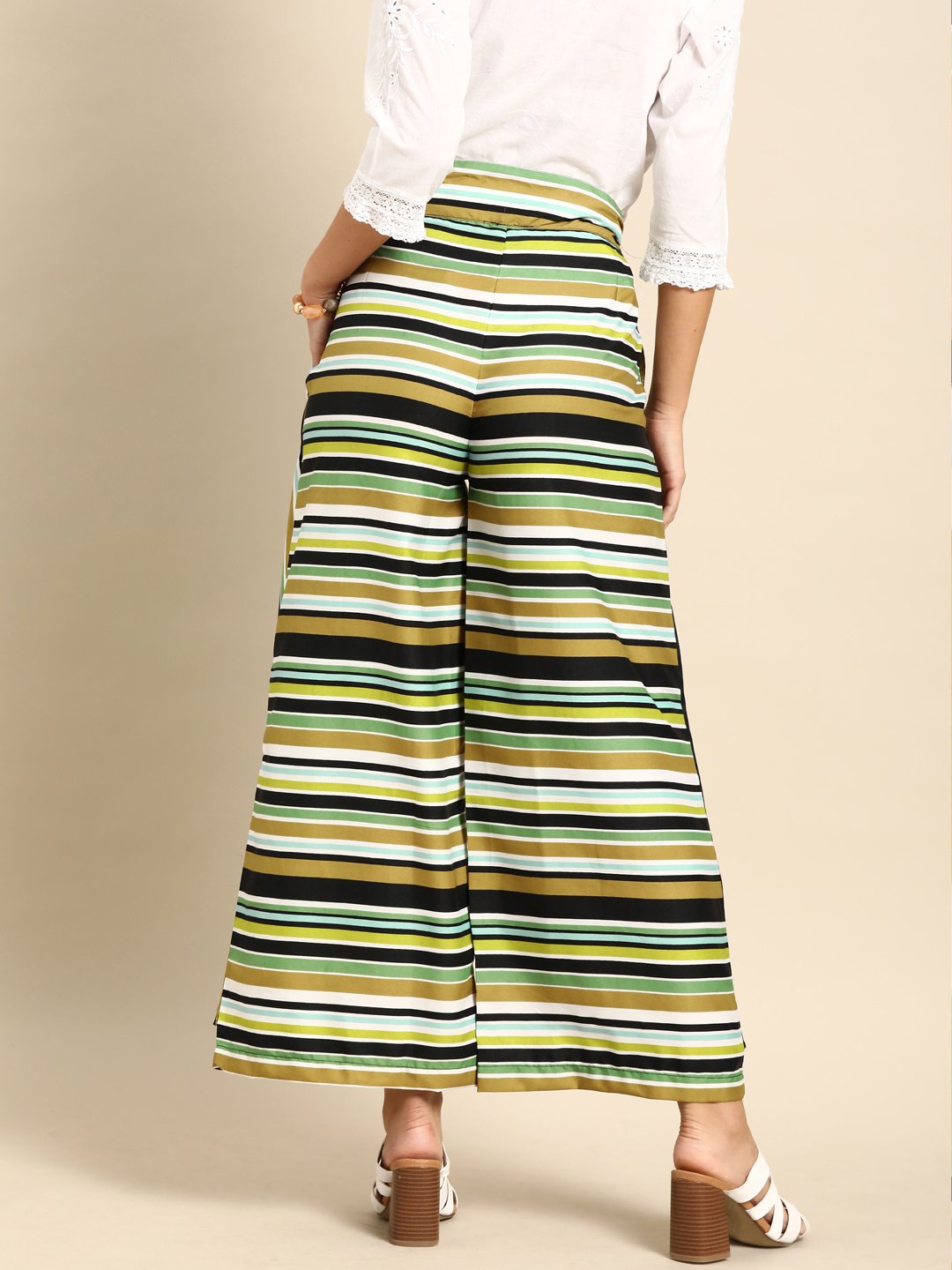 Women Multi Striped Striped Cotton Wide Leg Palazzo | LASVINI - Redefining Indian Fashion with Elegance