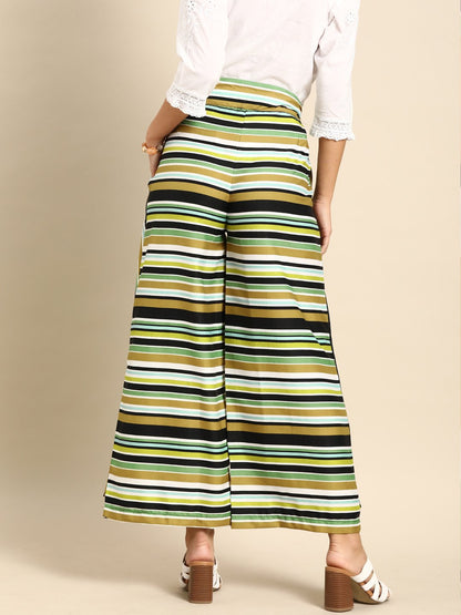 Women Multi Striped Striped Cotton Wide Leg Palazzo | LASVINI - Redefining Indian Fashion with Elegance