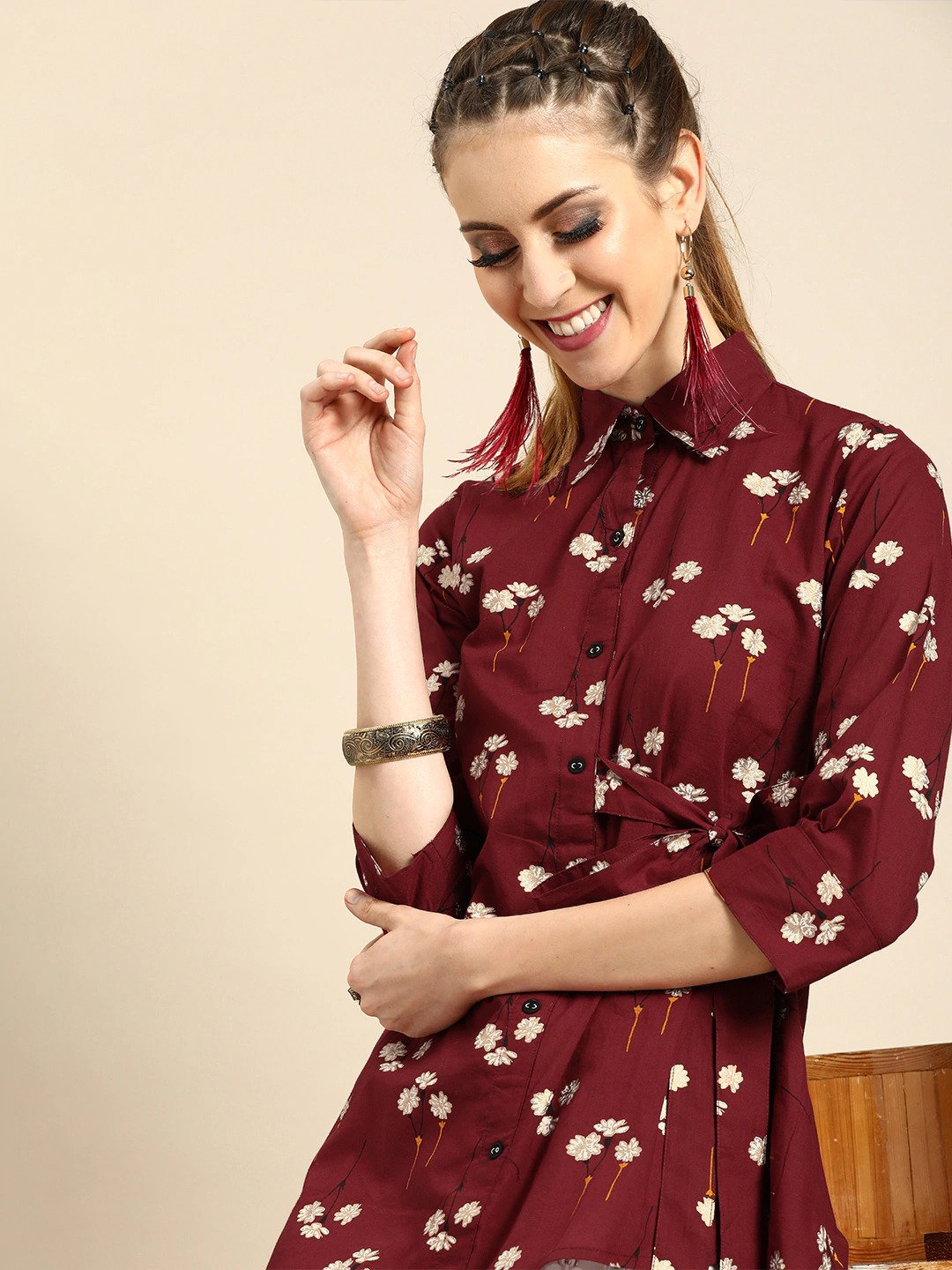 Women Asymmetric Tunic With Front Tie-Up Detail | LASVINI - Redefining Indian Fashion with Elegance