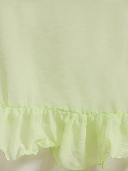 Women Mint Green Ruffled Saree With Ruffled Blouse | LASVINI - Redefining Indian Fashion with Elegance