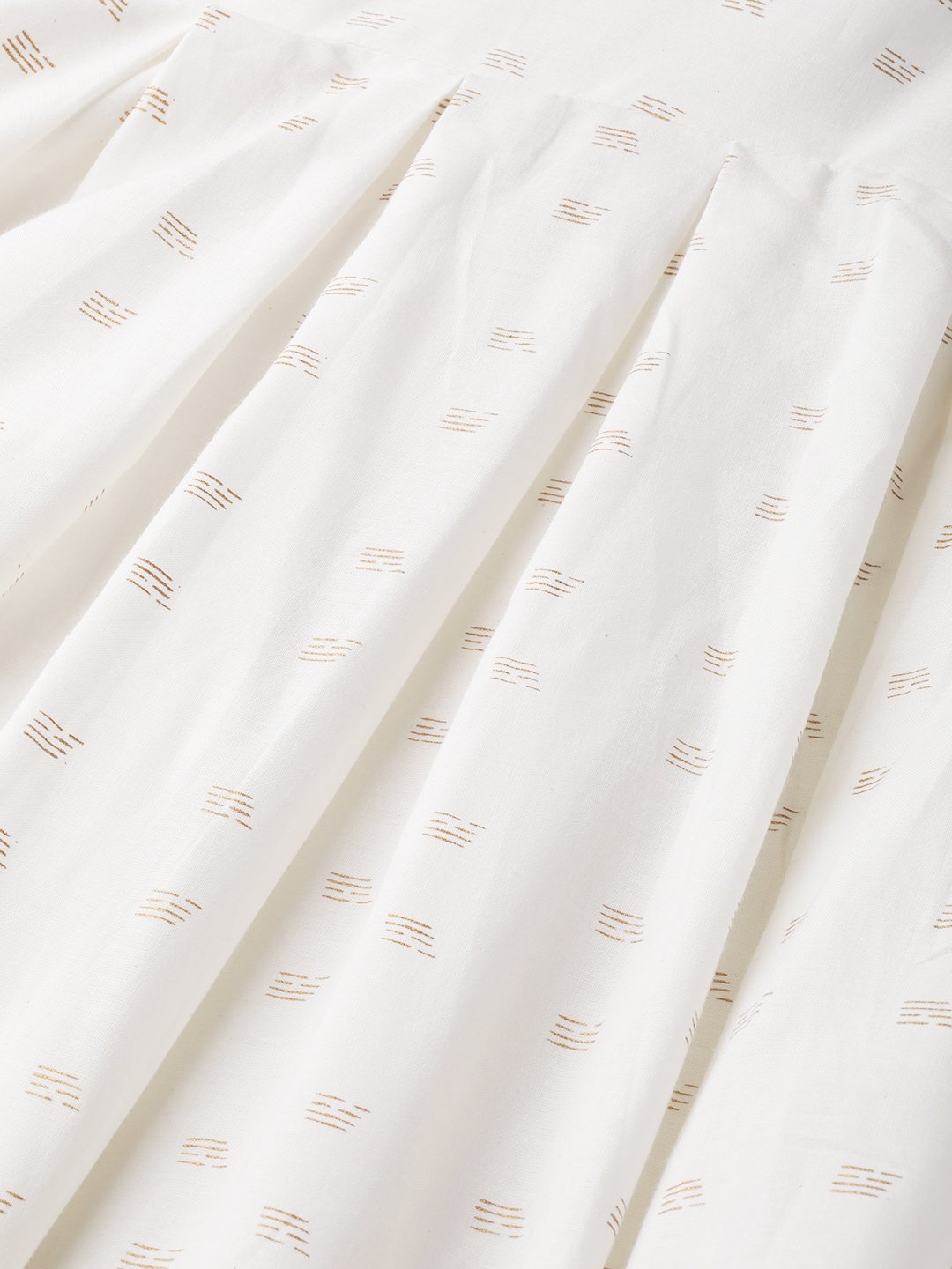 Women White Ethnic Motifs Printed Round Neck Cotton A-Line Dress | LASVINI - Redefining Indian Fashion with Elegance