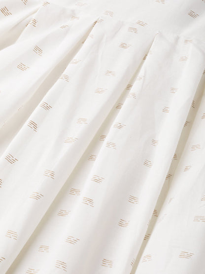 Women White Ethnic Motifs Printed Round Neck Cotton A-Line Dress | LASVINI - Redefining Indian Fashion with Elegance