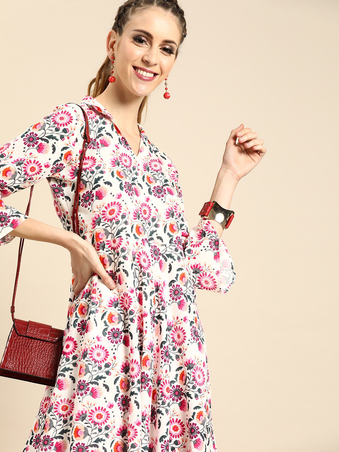 Women White Three-Quarter Sleeves Flared Kurta Set | LASVINI - Redefining Indian Fashion with Elegance