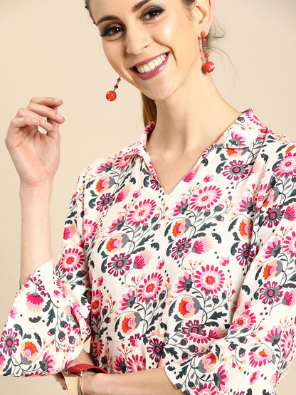 Women White Three-Quarter Sleeves Flared Kurta Set | LASVINI - Redefining Indian Fashion with Elegance