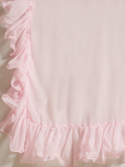 Women Pink Ruffle Saree With Semi Stiched Blouse | LASVINI - Redefining Indian Fashion with Elegance