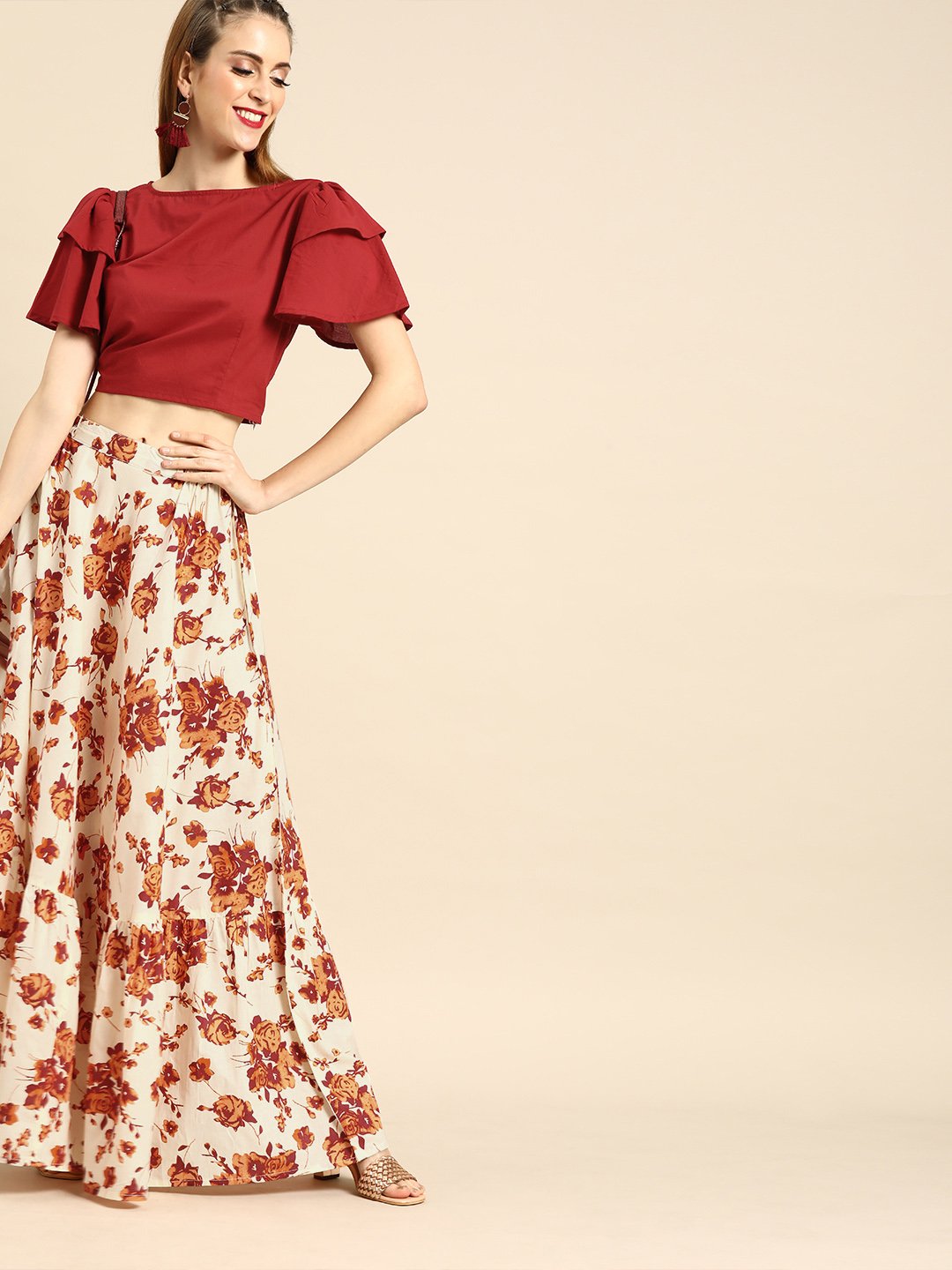 Women Off-White Pure Cotton Boat Neck Top With Skirt Clothing Set | LASVINI - Redefining Indian Fashion with Elegance