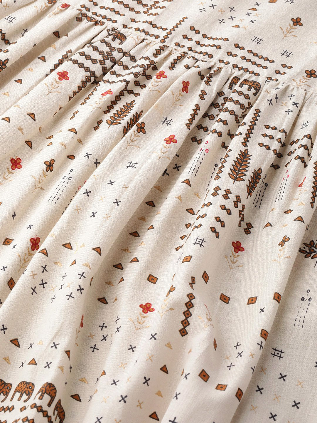 Women White Conversational Printed Round Neck Cotton Fit And Flare Dress | LASVINI - Redefining Indian Fashion with Elegance