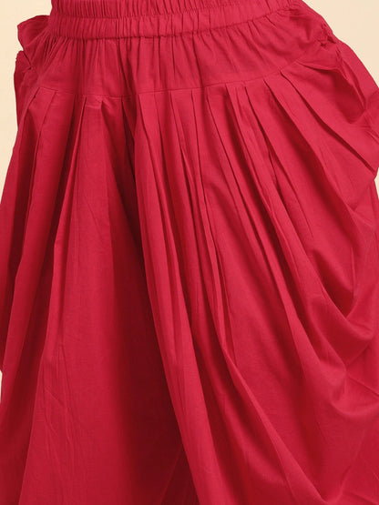 Women Peach Three-Quarter Sleeves Asymmetric Kurta Set | LASVINI - Redefining Indian Fashion with Elegance