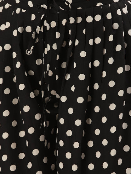 Women Black Polka Dots Printed Crepe Flared Palazzo | LASVINI - Redefining Indian Fashion with Elegance
