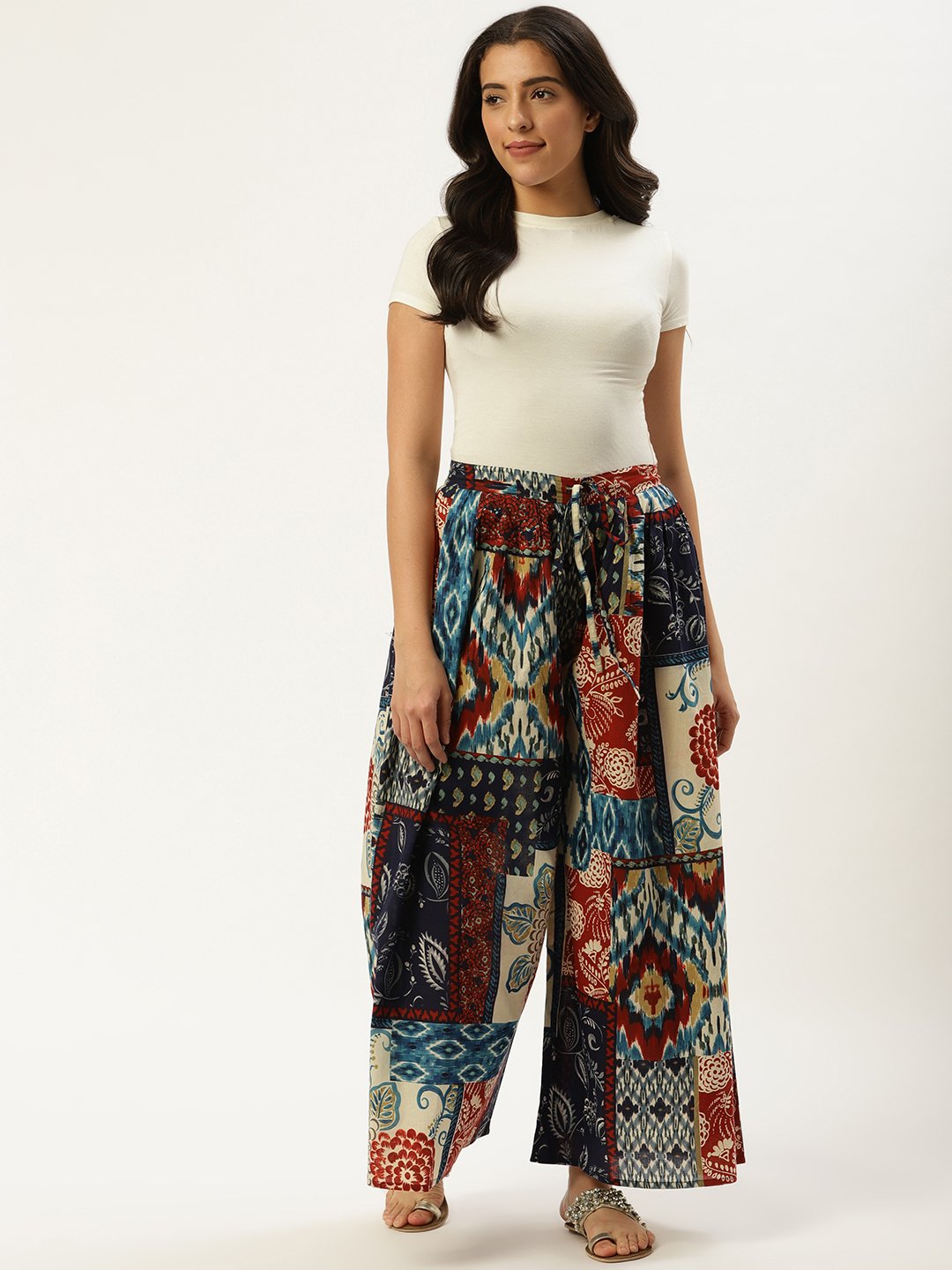 Women Multi Abstract Printed Cotton Flared Palazzo | LASVINI - Redefining Indian Fashion with Elegance