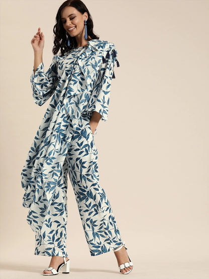 Women White Printed Palazzo Saree With Blouse | LASVINI - Redefining Indian Fashion with Elegance