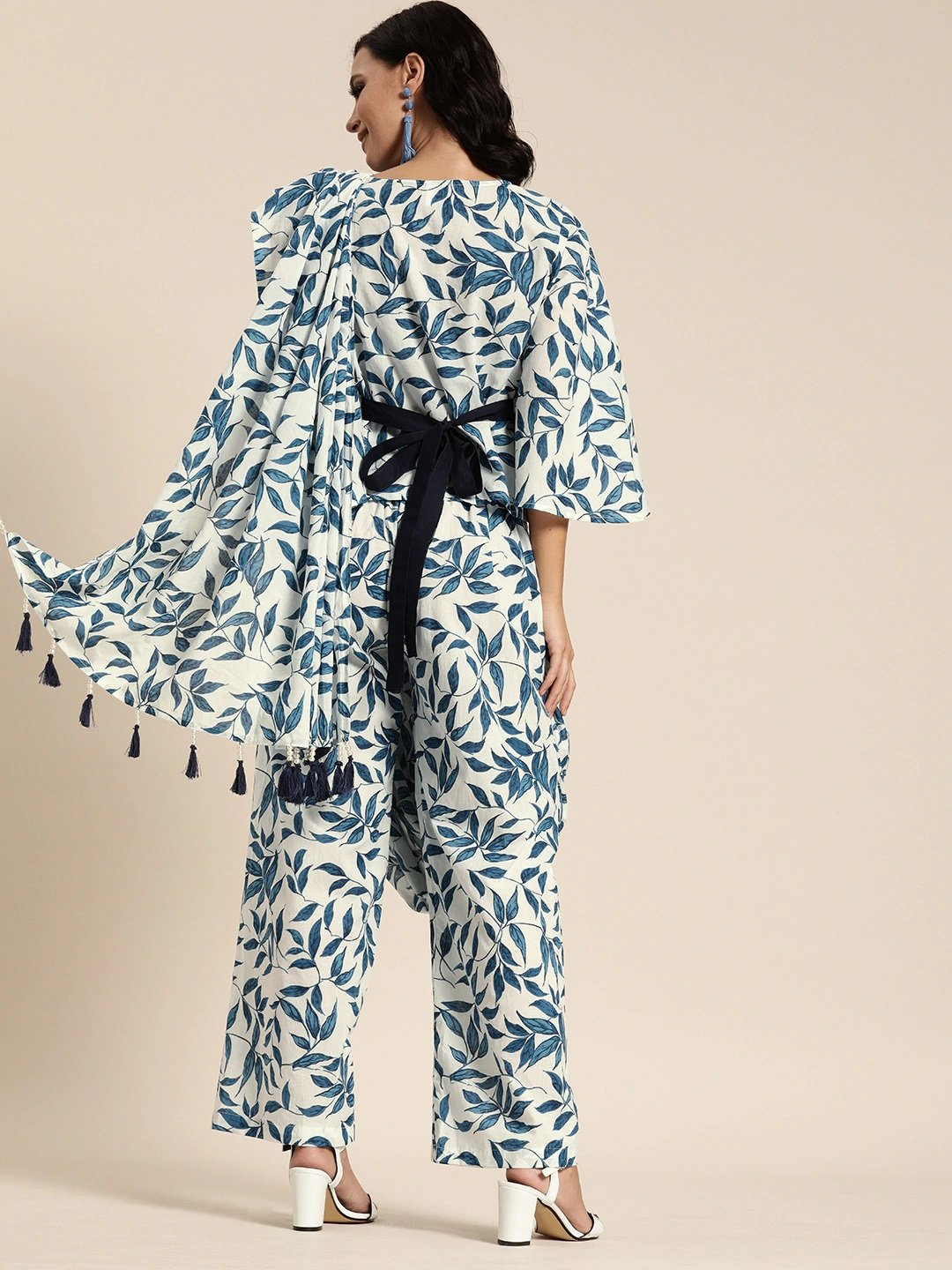 Women White Printed Palazzo Saree With Blouse | LASVINI - Redefining Indian Fashion with Elegance