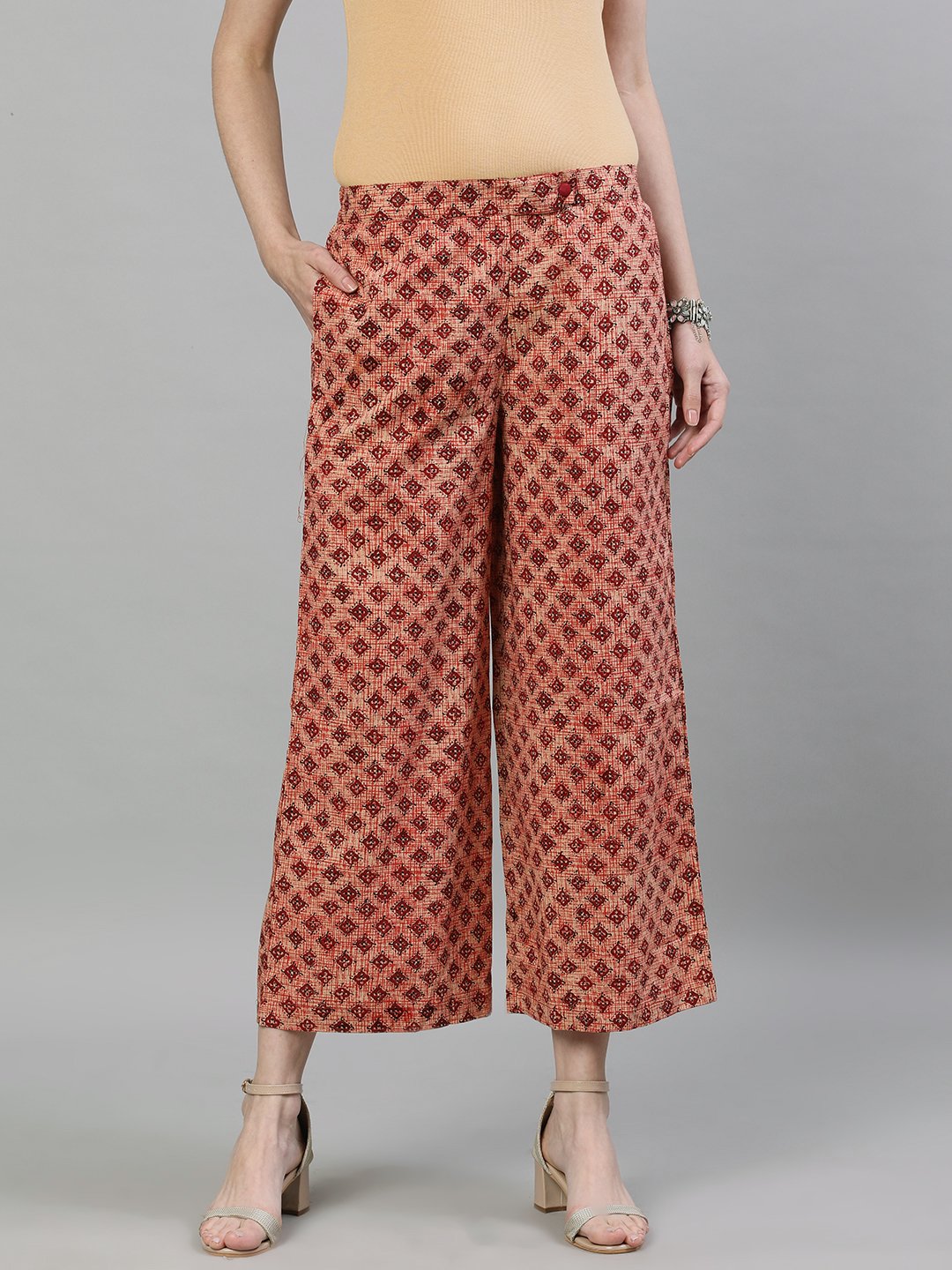 Women Brown Printed Cotton Palazzo | LASVINI - Redefining Indian Fashion with Elegance