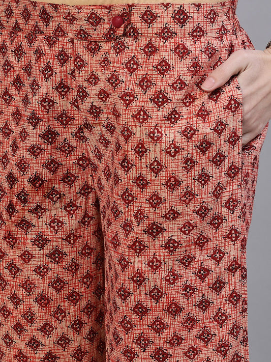 Women Brown Printed Cotton Palazzo | LASVINI - Redefining Indian Fashion with Elegance